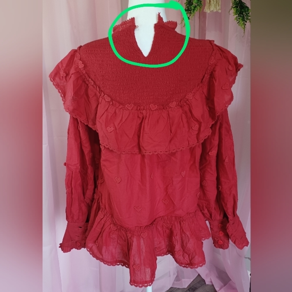 FARM Rio Red Ruffled Long-Sleeve Tunic Top - Picture 4 of 4